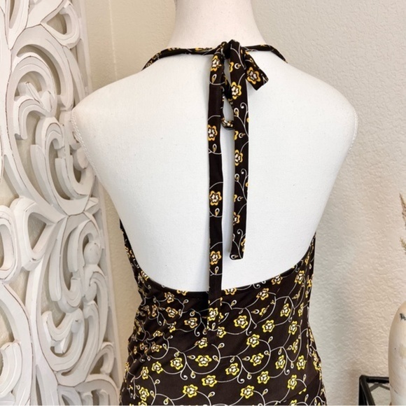 ALICE + OLIVIA Brown Foral Halter Silk Dress Size S - Picture 3 of 6
